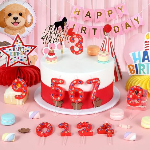 AKURIEEY Dog and Cat Paw Birthday Candles Red Blue and Yellow Numbers 4 Candle Cake Topper Cupcake Decorations for Pet Theme Party Decor Anniversary Celebrations Supplies in Saudi Arabia