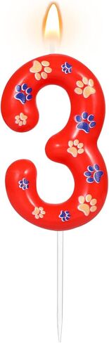 AKURIEEY Dog and Cat Paw Birthday Candles Red Blue and Yellow Numbers 4 Candle Cake Topper Cupcake Decorations for Pet Theme Party Decor Anniversary Celebrations Supplies in Saudi Arabia