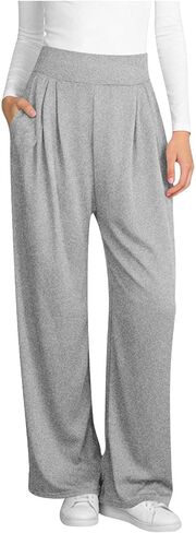 Wide Leg Pants for Women, Elastic High Waisted Casual Trouser, Loose Fit Lounge Pant with Pockets in Kuwait