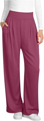 Wide Leg Pants for Women, Elastic High Waisted Casual Trouser, Loose Fit Lounge Pant with Pockets in Kuwait