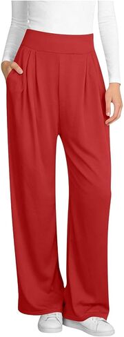 Wide Leg Pants for Women, Elastic High Waisted Casual Trouser, Loose Fit Lounge Pant with Pockets in Kuwait