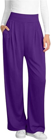 Wide Leg Pants for Women, Elastic High Waisted Casual Trouser, Loose Fit Lounge Pant with Pockets in Kuwait