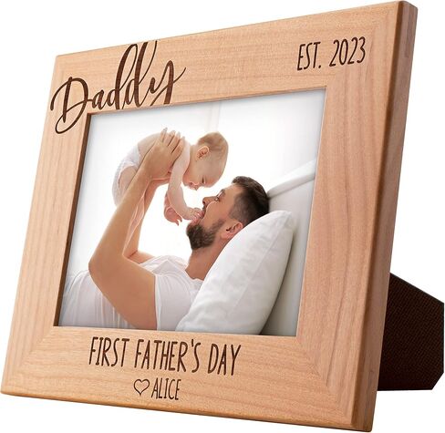 First Fathers Day, Daddy & Me - Personalized Picture Frame | 4x6 | Custom Engraved Frames w Name, Text and Date - 1st Father Day, First Time Dad Gifts - New Dad in Saudi Arabia