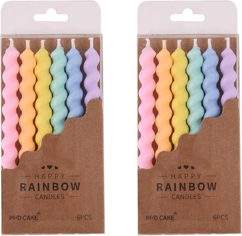 PHD CAKE 12-Pack Macaron Spiral Birthday Candles - Cake Toppers in Soft Rainbow Colors - Elegant Macaron Palette for Birthdays in Kuwait