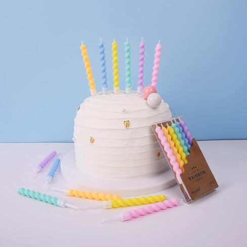 PHD CAKE 12-Pack Macaron Spiral Birthday Candles - Cake Toppers in Soft Rainbow Colors - Elegant Macaron Palette for Birthdays in Kuwait