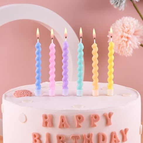 PHD CAKE 12-Pack Macaron Spiral Birthday Candles - Cake Toppers in Soft Rainbow Colors - Elegant Macaron Palette for Birthdays in Kuwait