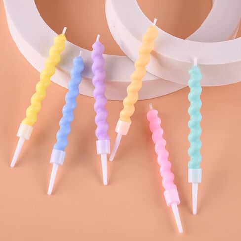 PHD CAKE 12-Pack Macaron Spiral Birthday Candles - Cake Toppers in Soft Rainbow Colors - Elegant Macaron Palette for Birthdays in Kuwait