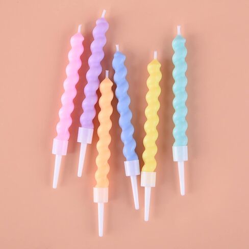 PHD CAKE 12-Pack Macaron Spiral Birthday Candles - Cake Toppers in Soft Rainbow Colors - Elegant Macaron Palette for Birthdays in Kuwait