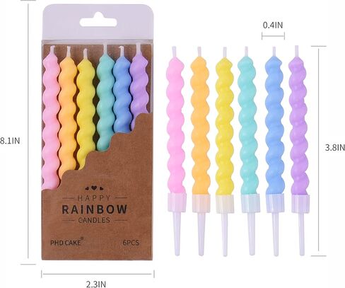 PHD CAKE 12-Pack Macaron Spiral Birthday Candles - Cake Toppers in Soft Rainbow Colors - Elegant Macaron Palette for Birthdays in Kuwait