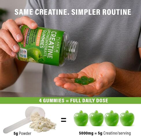 Creatine Monohydrate Gummies Sugar Free – 5000mg (5g) Per Serving (4 Gummies), 120 Count – Crisp Sour Green Apple Flavor – No Mixing – Vegan Creatine Gummies for Men & Women, Non-GMO, Gluten Free in Saudi Arabia