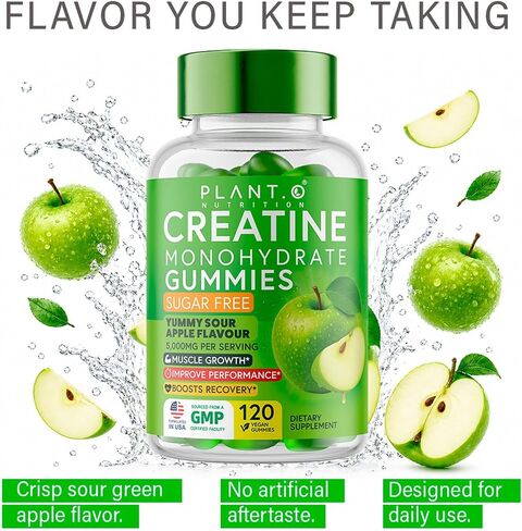 Creatine Monohydrate Gummies Sugar Free – 5000mg (5g) Per Serving (4 Gummies), 120 Count – Crisp Sour Green Apple Flavor – No Mixing – Vegan Creatine Gummies for Men & Women, Non-GMO, Gluten Free in Saudi Arabia