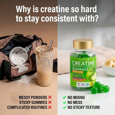 Creatine Monohydrate Gummies Sugar Free – 5000mg (5g) Per Serving (4 Gummies), 120 Count – Crisp Sour Green Apple Flavor – No Mixing – Vegan Creatine Gummies for Men & Women, Non-GMO, Gluten Free in Saudi Arabia