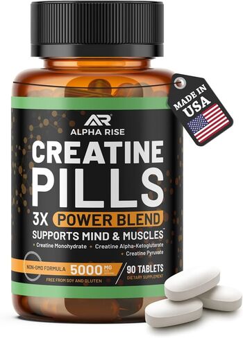 Creatine Pills for Men | 90 Tablets | High Dose 5g Daily | 3X Power Blend - Monohydrate, AKG & Pyruvate | No Powder | Non-GMO in Saudi Arabia