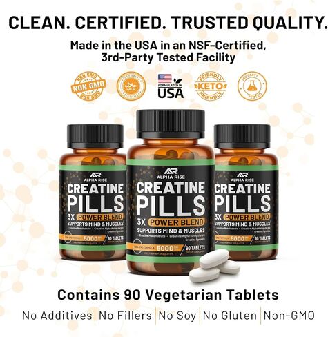 Creatine Pills for Men | 90 Tablets | High Dose 5g Daily | 3X Power Blend - Monohydrate, AKG & Pyruvate | No Powder | Non-GMO in Saudi Arabia