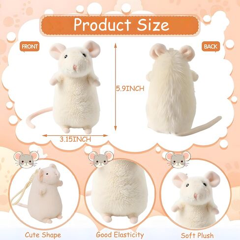 Cute Plush Fancy Rat Charm – Funny Stuffed Animals Mouse Backpack Pendant, Backpack Accessories for Women Girls Boys Handbag as Christmas Graduation Birthday Party Gifts (Sand White) in Kuwait