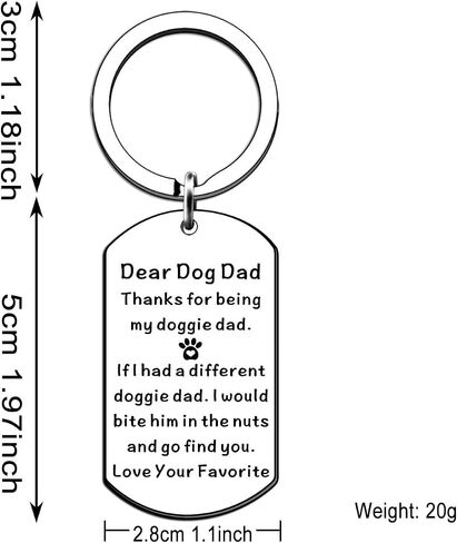 Dear Dog Dad Keychain - Funny Dog Lover Gift for Dad - Engraved Appreciation Gift for Doggie Dads - Cute and Humorous Key Ring for Pet Owners in Saudi Arabia