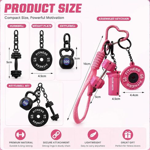 2PCS Dumbbell Kettlebell Keychain,Gym Barbell Keychain, Gym Bag Charms Bags And Handbags Charms for Fitness Women and Men Gift, Backpack Car Decor in Saudi Arabia