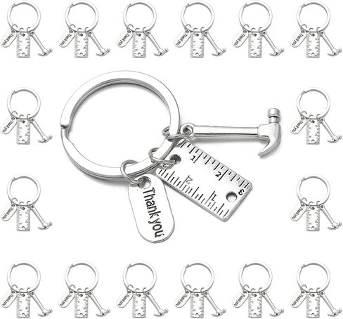 PHAETON 20PCS Toolbox Pendant Keychain Hammer & Ruler Charm Keychain with Thank You Tag for Dad, Father’s Day Birthday Gifts Builders, Construction Team, Handyman Appreciation Keyring in Kuwait
