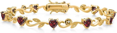 Gem Stone King Gemstone Birthstone and Lab Grown Diamond Greek Vine Flower Tennis Bracelet For Women in 18K Yellow Gold Plated Silver | 5MM Heart Shape and 1MM Round Accents | 7.5 Inch Length | Fine in Kuwait