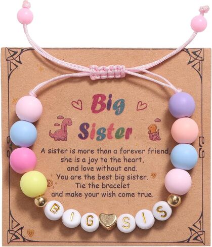 Mikovivi Big Sister Bracelet, Round Shaped Bead Letter Bracelet with Card Adjustable Stylish Sister Jewelry for Birthday Accessories in Kuwait