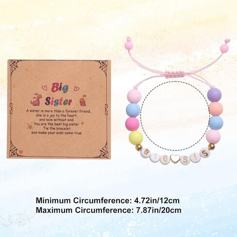 Mikovivi Big Sister Bracelet, Round Shaped Bead Letter Bracelet with Card Adjustable Stylish Sister Jewelry for Birthday Accessories in Kuwait