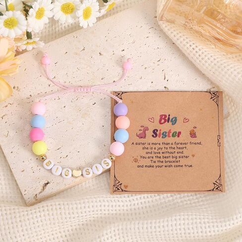 Mikovivi Big Sister Bracelet, Round Shaped Bead Letter Bracelet with Card Adjustable Stylish Sister Jewelry for Birthday Accessories in Kuwait