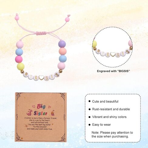 Mikovivi Big Sister Bracelet, Round Shaped Bead Letter Bracelet with Card Adjustable Stylish Sister Jewelry for Birthday Accessories in Kuwait