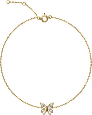 Butterfly Link Bracelet for Women 0.10 Carat (ctw) Round Cut Lab Grown Diamond Dainty Delicate Trendy Bracelet in 14K Gold Plated Sterling Silver Jewelry for Her, Adjustable 1" Extender in Kuwait