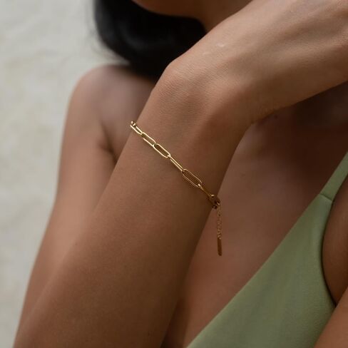 Made by Nami Gold Paperclip Chain Bracelet for Women Stainless Steel Adjustable Link Chain Jewelry Dainty Layering Bracelet for Everyday Wear and Gifts in Saudi Arabia