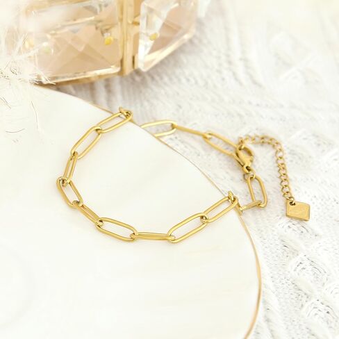 Made by Nami Gold Paperclip Chain Bracelet for Women Stainless Steel Adjustable Link Chain Jewelry Dainty Layering Bracelet for Everyday Wear and Gifts in Saudi Arabia