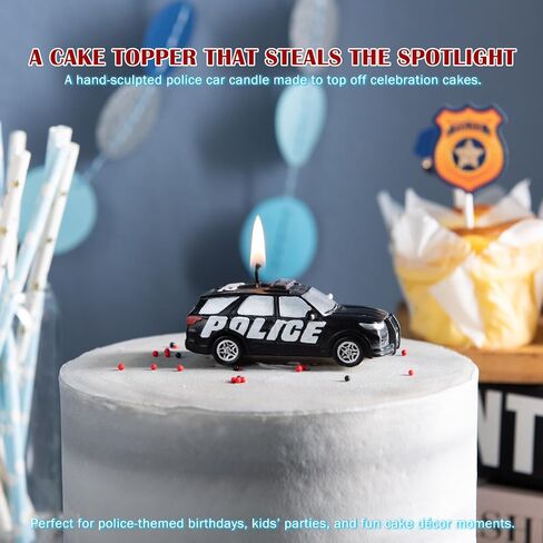 Squad Car Police Car Vehicle Birthday Candle Cake Topper for Birthday Party Baby Shower (Vegetable Wax) in Saudi Arabia