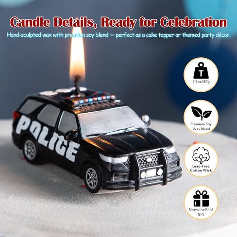 Squad Car Police Car Vehicle Birthday Candle Cake Topper for Birthday Party Baby Shower (Vegetable Wax) in Saudi Arabia