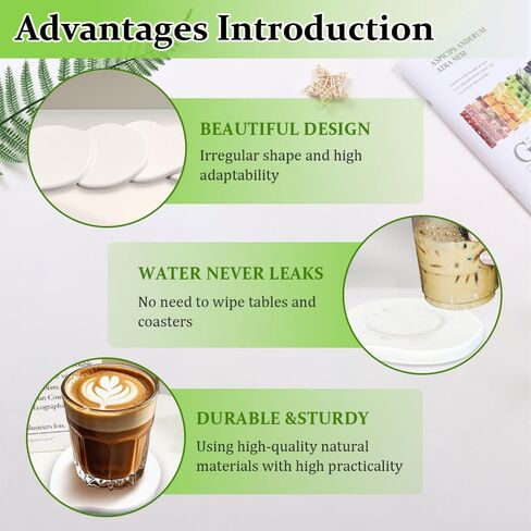 Diatomaceous Earth Coaster Set of 4, Unique Absorbent Stone Coaster, Irregular Shape Round Coasters, Modern Diatomaceous Earth Design Instant Dry Stone for Drinks, Table Desk at Work(White) in Saudi Arabia