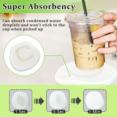 Diatomaceous Earth Coaster Set of 4, Unique Absorbent Stone Coaster, Irregular Shape Round Coasters, Modern Diatomaceous Earth Design Instant Dry Stone for Drinks, Table Desk at Work(White) in Saudi Arabia