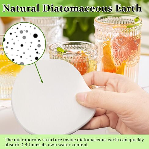 Diatomaceous Earth Coaster Set of 4, Unique Absorbent Stone Coaster, Irregular Shape Round Coasters, Modern Diatomaceous Earth Design Instant Dry Stone for Drinks, Table Desk at Work(White) in Saudi Arabia