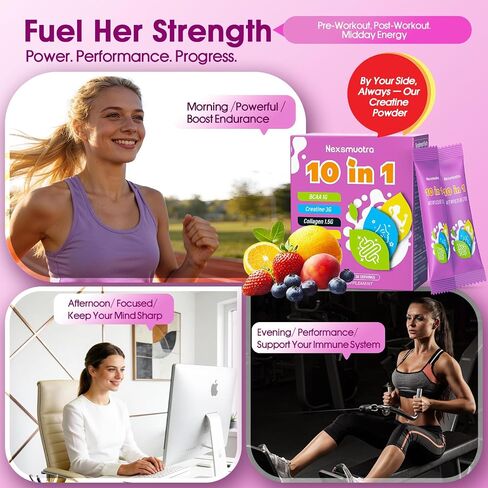 Creatine for Women,Creatine Monohydrate Powder & Pre or Post Workout Supplement-Hydrolysed Marine Collagen Peptides & BCAA 2:1:1 & L-Carnitine Supports Muscle Growth and Skin Elasticity,30 Stick Packs in Kuwait