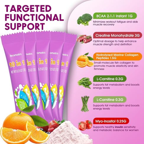 Creatine for Women,Creatine Monohydrate Powder & Pre or Post Workout Supplement-Hydrolysed Marine Collagen Peptides & BCAA 2:1:1 & L-Carnitine Supports Muscle Growth and Skin Elasticity,30 Stick Packs in Kuwait