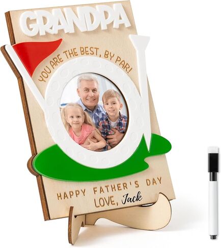 Father's Day Wooden Picture Frame - DIY Golf Magnetic Fridge Holder with Pen, The Best By Par Home Photo Tabletop Decor, Golfing Art Craft Project Decoration Supplies Papa Gifts (Grandpa) in Saudi Arabia
