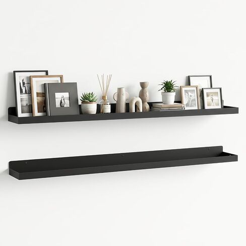 Floating Shelves Wall Mounted Set of 2, 36 Inch Long Picture Ledge Shelf with Lip, Metal Floating Shelves for Storage, Wall Shelves for Living Room, Bedroom, Bathroom, Kitchen, Black in Saudi Arabia
