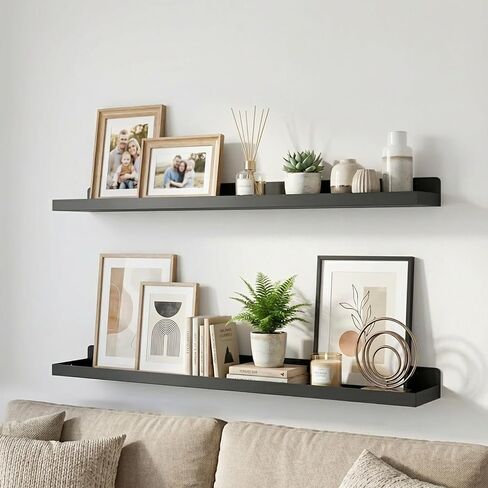 Floating Shelves Wall Mounted Set of 2, 36 Inch Long Picture Ledge Shelf with Lip, Metal Floating Shelves for Storage, Wall Shelves for Living Room, Bedroom, Bathroom, Kitchen, Black in Saudi Arabia