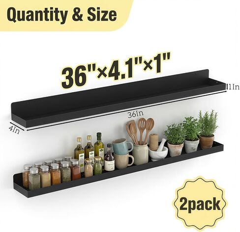 Floating Shelves Wall Mounted Set of 2, 36 Inch Long Picture Ledge Shelf with Lip, Metal Floating Shelves for Storage, Wall Shelves for Living Room, Bedroom, Bathroom, Kitchen, Black in Saudi Arabia