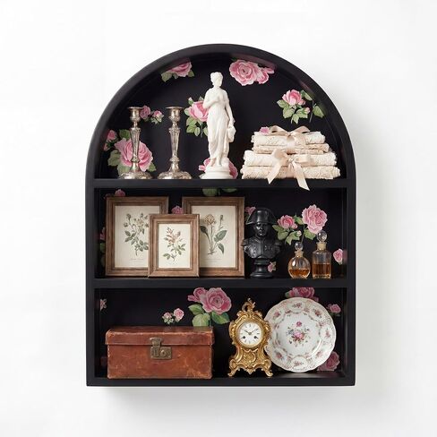 Bohemian Display Cabinet with Door, 15.75" Perfume Shelf for Wall for Crystal, Jewelry & Essential Oils, Wooden Hanging Wall Shelf for Bedroom Vanity Table & Girl Gift in Saudi Arabia