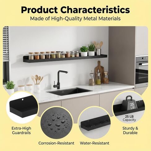Floating Shelves Wall Mounted Set of 2, 36 Inch Long Picture Ledge Shelf with Lip, Metal Floating Shelves for Storage, Wall Shelves for Living Room, Bedroom, Bathroom, Kitchen, Black in Saudi Arabia