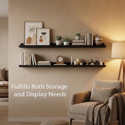 Floating Shelves Wall Mounted Set of 2, 36 Inch Long Picture Ledge Shelf with Lip, Metal Floating Shelves for Storage, Wall Shelves for Living Room, Bedroom, Bathroom, Kitchen, Black in Saudi Arabia
