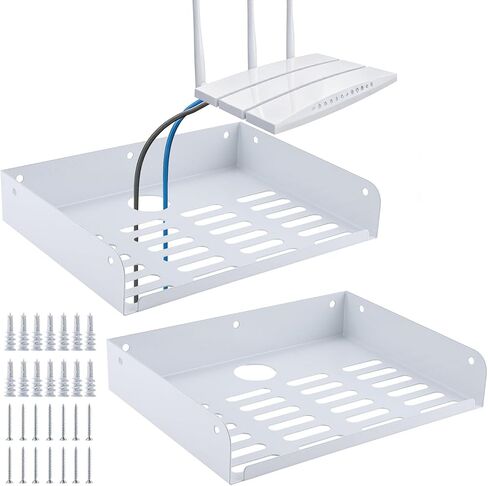 Metal Floating Shelf 12 x 8 Inch, Wall Mounted Shelf with Lip, Cable Hole & Ventilation Slots for WiFi Router, TV Box, DVD Player in Saudi Arabia