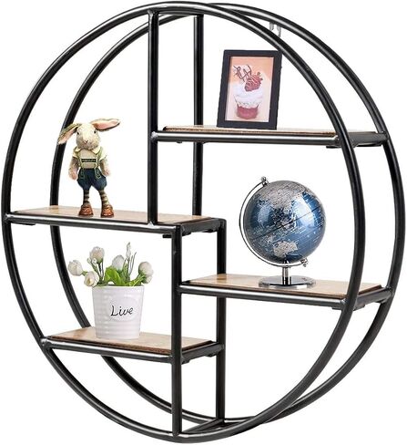FANTASK Round Wall Shelf, 4-Tier Wood Floating Decorative Shelf w/Metal Structure, Circle Décor Shelf for Office Bedroom Kitchen Study Living Room in Saudi Arabia