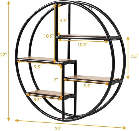 FANTASK Round Wall Shelf, 4-Tier Wood Floating Decorative Shelf w/Metal Structure, Circle Décor Shelf for Office Bedroom Kitchen Study Living Room in Saudi Arabia
