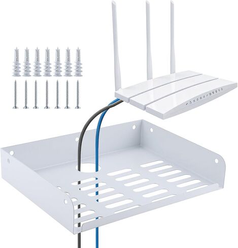 Metal Floating Shelf 12 x 8 Inch, Wall Mounted Shelf with Lip, Cable Hole & Ventilation Slots for WiFi Router, TV Box, DVD Player in Saudi Arabia