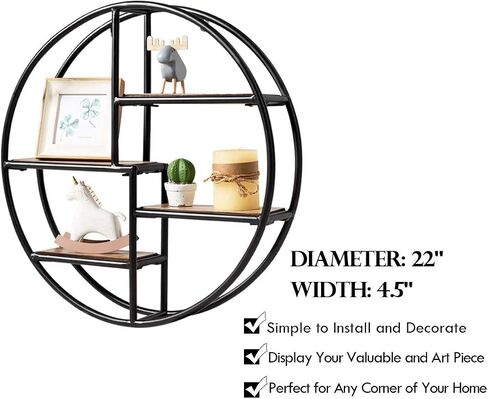 FANTASK Round Wall Shelf, 4-Tier Wood Floating Decorative Shelf w/Metal Structure, Circle Décor Shelf for Office Bedroom Kitchen Study Living Room in Saudi Arabia
