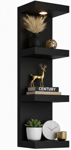 Versatile 4 Tier Wall Shelf Unit, Lack Wall Shelf,Display Floating Shelf with LED Remote Control Light (Black) in Saudi Arabia
